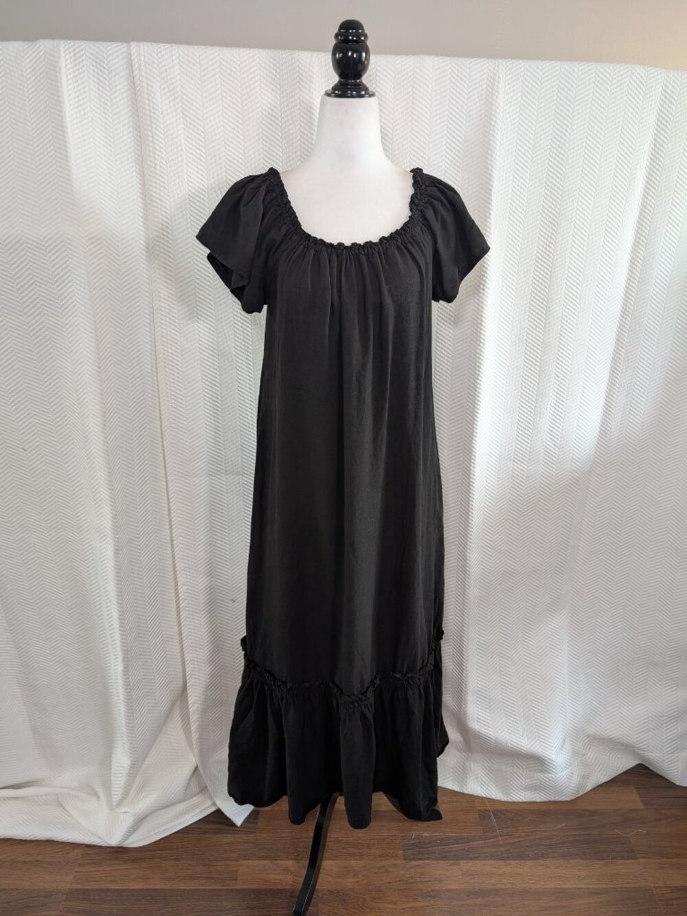 Zara Black Off The Shoulders Midi Dress Linen Blend Ruffle Hem Resortwear Small